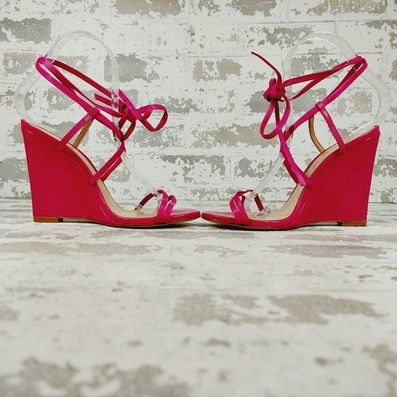 New SCHUTZ Women's Deonne Leather Strappy Hot Pink Wedges C520 - Picture 7 of 15